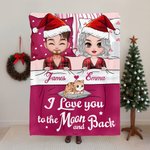 Gepersonaliseerde Cartoon Kerstmuts Vrouw Man Kat Zachte Deken met Naam en Tekst Home Decor Kerstcadeau voor Koppels