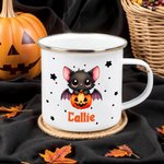 Personlig söt tecknad fladdermusstjärna 12 oz flerfärgad emaljmugg med namn för dagligt bruk Halloween-present för pojkar flickor