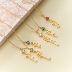 Gepersonaliseerde 1-8 Geboortesteen & Naam Hangende Hangers Familieketting Verjaardag Verjaardag Kerstcadeau voor Vrouwen Oma Moeder
