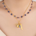 Personalizado Evil Eye Wishbone herradura Juego de 2 collares con nombre y colgante en forma de corazón cumpleaños aniversario regalo para amigos de la familia