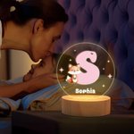 Gepersonaliseerd Cartoondieren Initiaal Naam LED Nachtlampje met Houten Basis Kinderkamer Decoratie Verjaardag of Babyshower Cadeau voor Kinderen