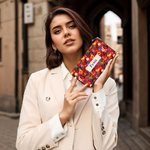 Portefeuille à Motif Floral Personnalisé avec Nom Accessoire en Cuir PU Multi-compartiments Fermeture Éclair Cadeau Anniversaire pour Femme