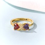 Personalised Heart Birthstones Infinity Ring with Engraved Names and Text Birthday Anniversary Engagement Gift for Women