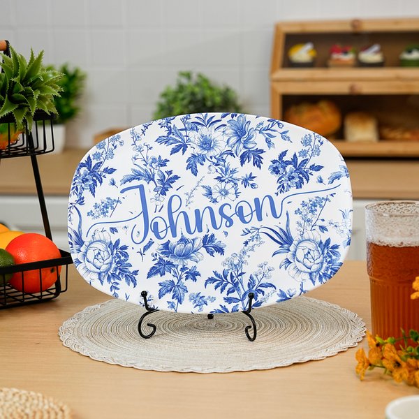 Personlig Vintage Toile De Jouy dekorativt fat med stativ og tekst Estetisk hjemmeinnredning Husoppvarmingsbryllupsgave til bruder familie venner