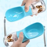 Personalised 3D Cartoon Dog Cat Design 2-in-1 Pet Water Bottle with Drinking Feeder and Name Pet Outdoor Supplies Birthday Gift for Pet Owners