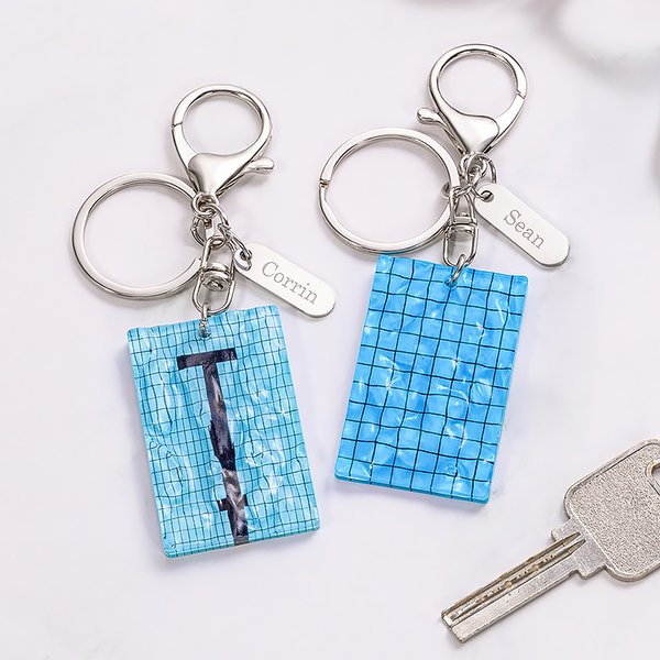 Personalized Swimming Pool Water Ripples Keychain with Engraved Name Tag Birthday Anniversary Gift for Swimmer Swimming Lover