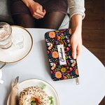 Portefeuille à Motif Floral Personnalisé avec Nom Accessoire en Cuir PU Multi-compartiments Fermeture Éclair Cadeau Anniversaire pour Femme