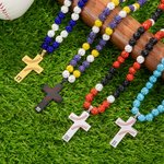 Personalised Magnetic Sparkle Rhinestone Beaded Baseball or Softball Cross Necklace with Number Game Day Birthday Gift for Ball Game Lovers
