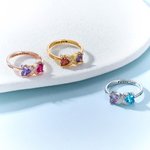 Personalised Heart Birthstones Infinity Ring with Engraved Names and Text Birthday Anniversary Engagement Gift for Women