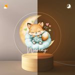 Personalizzato Luna Stella Cartoon Animali addormentati Luce notturna LED acrilico con base in legno e nome Nursery Decor Baby Shower Compleanno regalo per bambini
