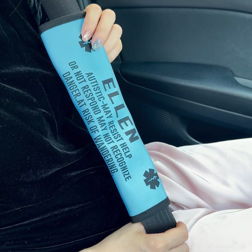 Personalized Medical Alert Title Soft Seat Belt Cover with Name and Text Car Accessories Autism Awareness Day Gift for Autistic Kids Parents 6