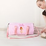Borsa da danza a righe personalizzata con nome e tracolla, a tema danza classica - Regalo di compleanno per ragazze e amanti della danza