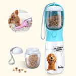 Personalised 3D Cartoon Dog Cat Design 2-in-1 Pet Water Bottle with Drinking Feeder and Name Pet Outdoor Supplies Birthday Gift for Pet Owners