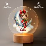 Gepersonaliseerde Dreamy Kerst Elf Maan Wolk LED Nachtlampje met Naam en Houten Base Nursery Room Decor Kerstcadeau voor Baby Kid