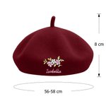 Béret en Laine Personnalisé avec Nom et Fleur Brodés Style de Vintage Cadeau d'Anniversaire pour Femme