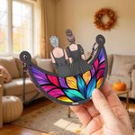 Spersonalizowana postać z kreskówki Halloween Widok z tyłu Księżyc Kształt Okno Wiszące Suncatcher z imionami Wystrój domu Halloween Prezent dla rodziny