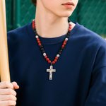 Personalised Magnetic Sparkle Rhinestone Beaded Baseball or Softball Cross Necklace with Number Game Day Birthday Gift for Ball Game Lovers