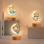 Personalizzato Luna Stella Cartoon Animali addormentati Luce notturna LED acrilico con base in legno e nome Nursery Decor Baby Shower Compleanno regalo per bambini