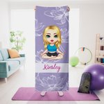 Personalized Cartoon Yoga Character Super Absorbent Yoga Towel Mat with Name and Mesh Pocket Sports Accessories Birthday Gift for Yoga Lovers Women