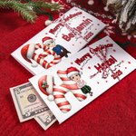 Personalized Cartoon Character Santa Hat Initial Card Wallet with Name Year and Envelope for Cash Christmas Gift for Family Kids