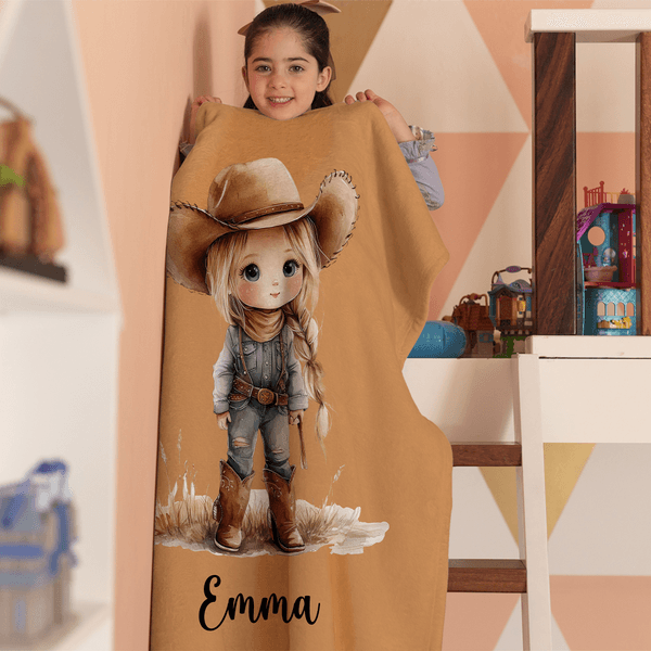 Personlig tecknad cowboy cowgirl mjuk filt med namn rumsinredning födelsedagspresent för pojkar flickor