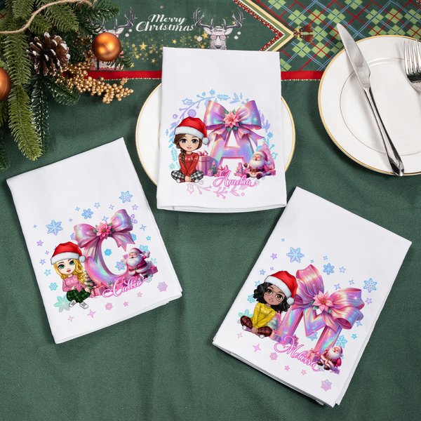 Serviette de table de Noël personnalisée en coton avec nom et prénom Cadeau de Noël pour la famille et les amis