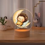 Personalizzato Luna Stella Cartoon Animali addormentati Luce notturna LED acrilico con base in legno e nome Nursery Decor Baby Shower Compleanno regalo per bambini