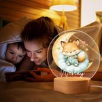Personalizzato Luna Stella Cartoon Animali addormentati Luce notturna LED acrilico con base in legno e nome Nursery Decor Baby Shower Compleanno regalo per bambini
