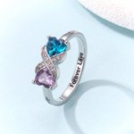 Personalised Heart Birthstones Infinity Ring with Engraved Names and Text Birthday Anniversary Engagement Gift for Women
