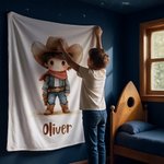 Personlig tecknad cowboy cowgirl mjuk filt med namn rumsinredning födelsedagspresent för pojkar flickor