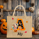 Spersonalizowany kostium na Halloween Postać z kreskówki Dynia Inicjał Jutowa torba na ramię z imieniem Prezent na Halloween dla rodziny, przyjaciół i dzieci