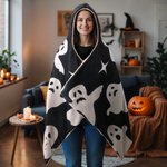 Gepersonaliseerde Schattige Spook Zachte Deken met Capuchon met Naam Halloween Cadeau voor Kinderen Halloween Liefhebbers