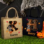 Spersonalizowany kostium na Halloween Postać z kreskówki Dynia Inicjał Jutowa torba na ramię z imieniem Prezent na Halloween dla rodziny, przyjaciół i dzieci