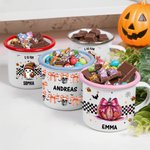 Personalised Cute Ghost Raccoon Pumpkin 12 oz Enamel Mug with Name and Text Trick or Treat Use Halloween Party Gift for Boys Girls