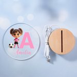 Personalisiertes 3D Fußball Cartoon Figur LED Nachtlicht mit Namen Initiale Nummer Holzsockel Kinderzimmer Deko Geburtstag Geschenk für Jungen Mädchen