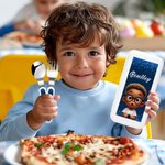 Personalized Cartoon Black Boy Girl Fork Spoon Knife 3 Pcs Cutlery Set with Name and Case Daily Use School Birthday Gift for Kids