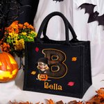 Spersonalizowany kostium na Halloween Postać z kreskówki Dynia Inicjał Jutowa torba na ramię z imieniem Prezent na Halloween dla rodziny, przyjaciół i dzieci
