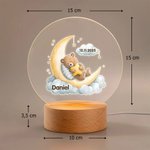 Veilleuse LED Personnalisée avec Motif Lune Étoiles Animaux Mignons Date et Nom Base en Bois Cadeau Naissance Baby Shower pour Enfant