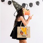 Spersonalizowany kostium na Halloween Postać z kreskówki Dynia Inicjał Jutowa torba na ramię z imieniem Prezent na Halloween dla rodziny, przyjaciół i dzieci