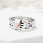 Personalised Sterling Silver Name Stacking Rings - Engraved 2-7 Bands with Heart Accent, Daily Wear Jewellery for Her