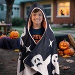 Gepersonaliseerde Schattige Spook Zachte Deken met Capuchon met Naam Halloween Cadeau voor Kinderen Halloween Liefhebbers