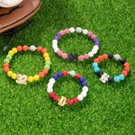 Personalised Baseball Number Initial Rhinestone Beaded Bracelet with Name and Text Game Day Birthday Team Gift for Baseball Lover Player