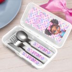 Personalized Cartoon Black Boy Girl Fork Spoon Knife 3 Pcs Cutlery Set with Name and Case Daily Use School Birthday Gift for Kids