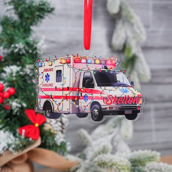 Personalised Ambulance Christmas Acrylic Ornament with Name Home Decor Christmas Gift for EMT Driver  Paramedic