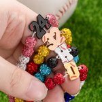 Personalised Baseball Number Initial Rhinestone Beaded Bracelet with Name and Text Game Day Birthday Team Gift for Baseball Lover Player