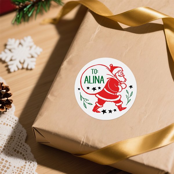 Personliga Santa Bow Deer Vattentäta klistermärken Namnetiketter för DIY-presentdekoration Söt julfestival Party Favors för barn