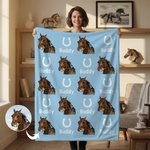 Coperta personalizzata a ferro di cavallo con foto multicolore con nome, regalo di compleanno e anniversario per gli amanti dei cavalli