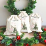 Personalised Christmas Tree Cute Pink Rabbit Santa Sack Gift Bag with Name Christmas Party Favors for Kids Family Friends