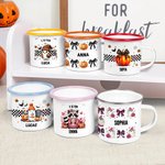 Personalised Cute Ghost Raccoon Pumpkin 12 oz Enamel Mug with Name and Text Trick or Treat Use Halloween Party Gift for Boys Girls