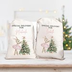 Personalised Christmas Tree Cute Pink Rabbit Santa Sack Gift Bag with Name Christmas Party Favors for Kids Family Friends